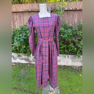 Vintage Laura Ashley Check Plaid Wool Blend Dress